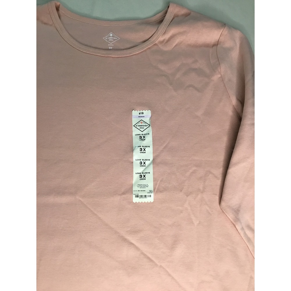 St Johns Bay Women's Pink Long Sleeve Crew Neck Basic T-Shirt‎ Top 3X NWT - Picture 3 of 6